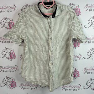 French Connection tshirt tee Striped Gray beige Button Down Shirt black